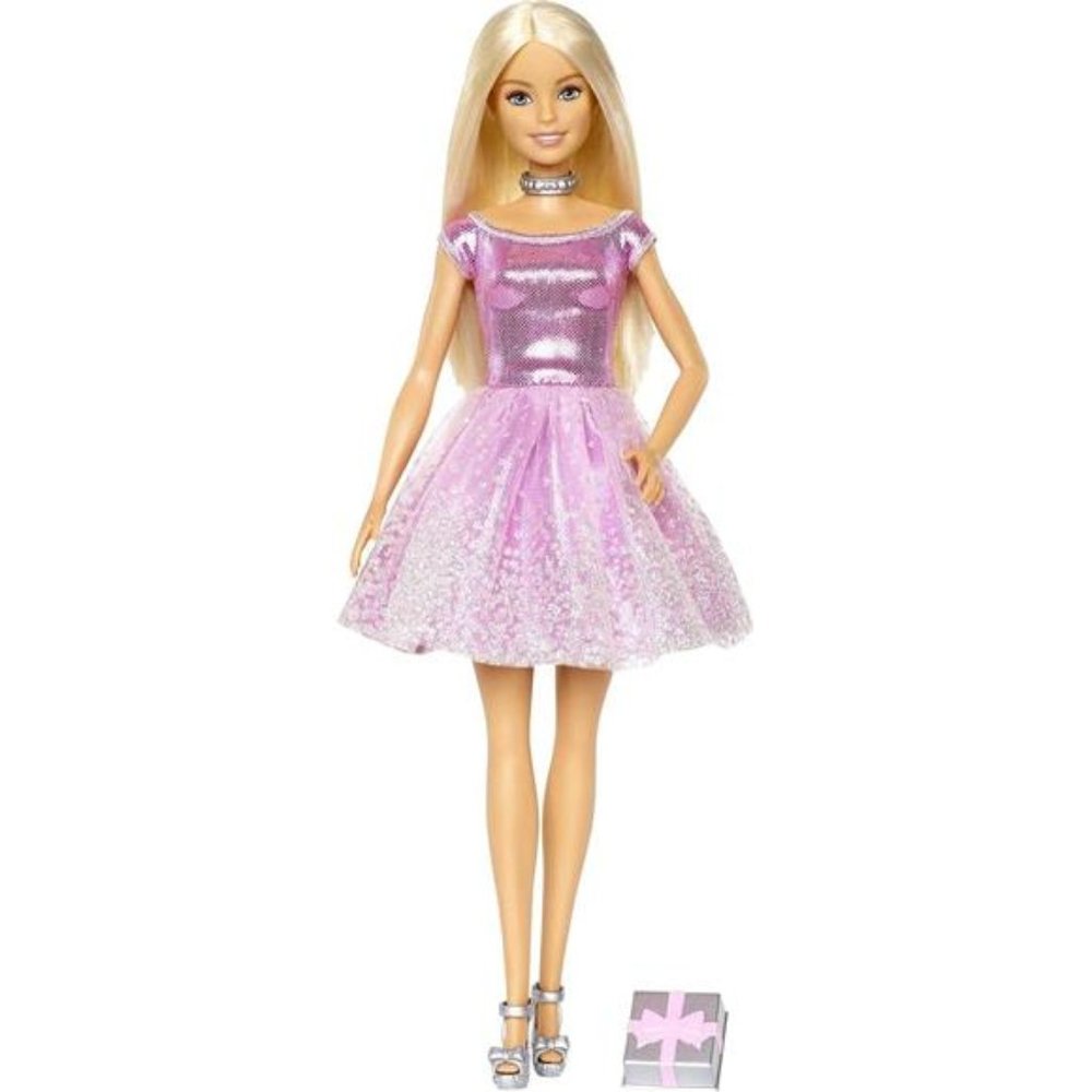 Barbie Happy Birthday Doll Gift with Blonde Hair and Blue Eyes, Pink Party Dress